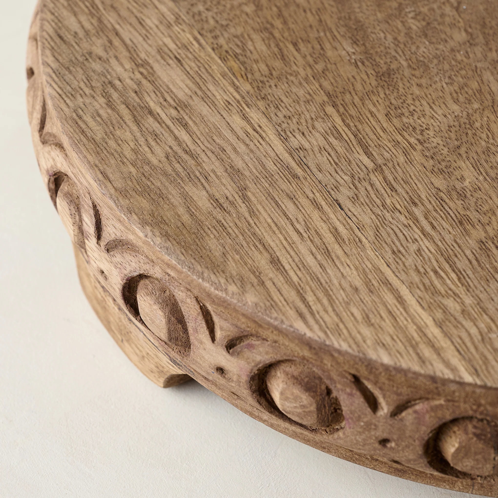 Magnolia Decor Riser Antiqued Carved Wood Round Riser - Magnolia